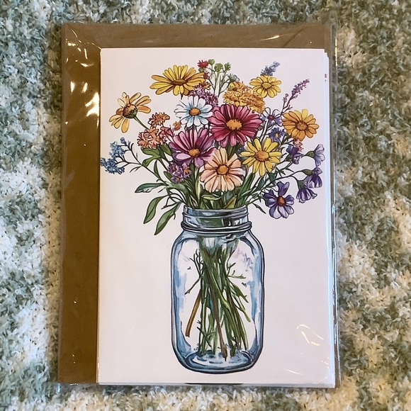 Farmhouse Floral Mason Jar Bouquet Greeting Cards Set of 6 NWT 4x5.5” - Picture 7 of 10